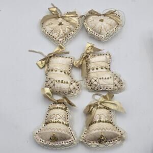 Vintage Handmade Satin & Sequin Christmas Ornaments Lot of 6